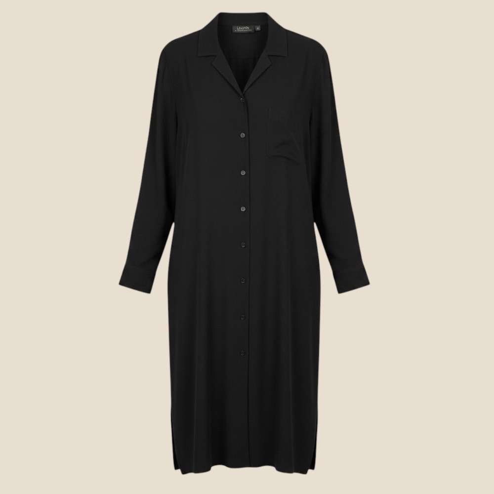 Lauren Ralph Lauren Black 100% Silk Button Down Shirt Dress Long Sleeve Size 12